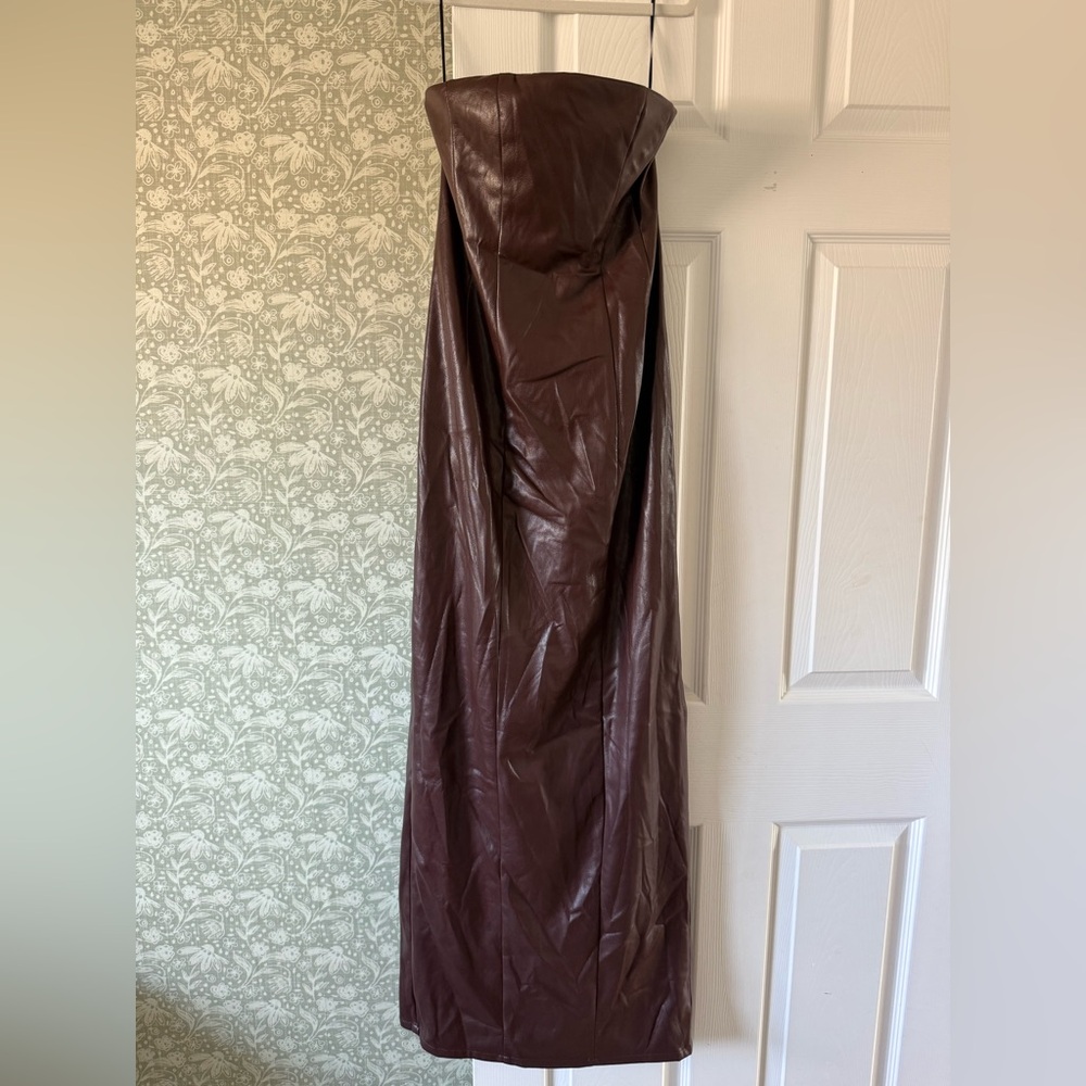 LOVERS AND FRIENDS 
X Rachel Ana Faux Leather Maxi Dress In Chocolate - Picture 3 of 5